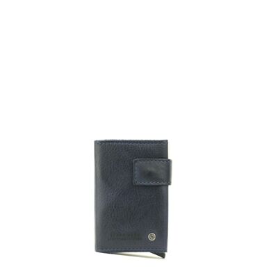STAMP ST418 portafoglio con portacarte in metallo, uomo, pelle lavata, blu