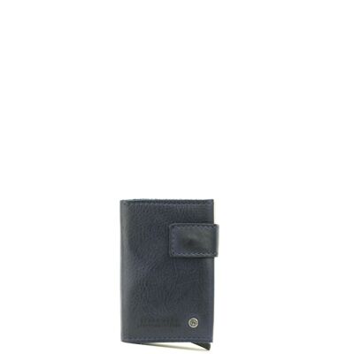 STAMP ST418 wallet with metal card holder, men, washed leather, blue