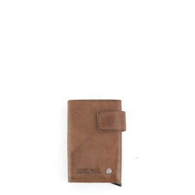 STAMP ST418 portafoglio con portacarte in metallo, uomo, pelle lavata, colore cuoio