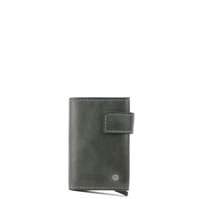 STAMP ST418 Geldbörse mit Kartenhalter aus Metall, Herren, gewaschenes Leder, Khakigrün