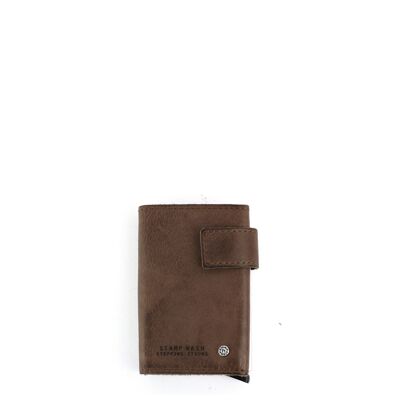 STAMP ST418 wallet with metal card holder, men, washed leather, brown