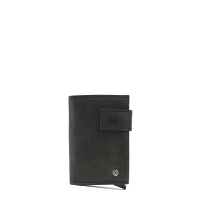 STAMP ST418 portafoglio con portacarte in metallo, uomo, pelle lavata, nero