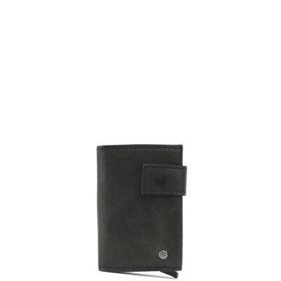 STAMP ST418 Geldbörse mit Kartenhalter aus Metall, Herren, gewaschenes Leder, schwarz