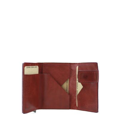 STAMP ST418 portafoglio con portacarte in metallo, uomo, pelle lavata, colore rosso
