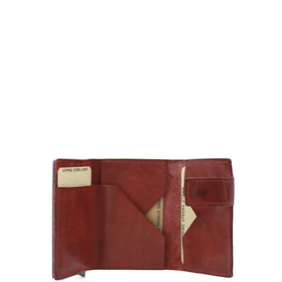 STAMP ST418 Geldbörse mit Kartenhalter aus Metall, Herren, gewaschenes Leder, rote Farbe
