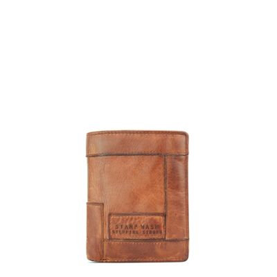 Stamp Herrenbrieftasche aus hellbraunem Leder – Außentasche aus Leder mit Reißverschluss und eine offene Tasche auf der Rückseite