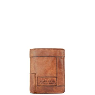 Stamp Herrenbrieftasche aus hellbraunem Leder – Außentasche aus Leder mit Reißverschluss und eine offene Tasche auf der Rückseite