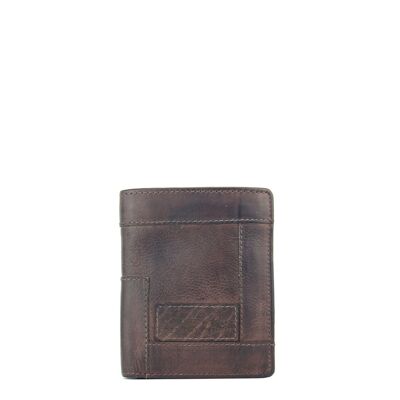 Stamp men's wallet in brown leather - Brown capacity for 12 cards. Laser engraved logo.