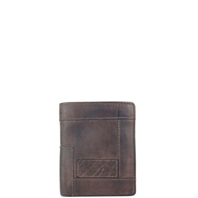 Stamp men's wallet in brown leather - Brown capacity for 12 cards. Laser engraved logo.