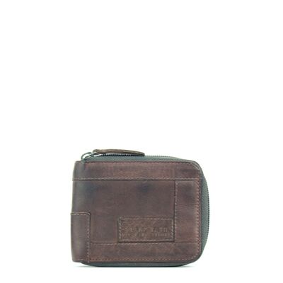 Stamp men's wallet in brown leather - Brown capacity for 8 cards. laser engraved logo