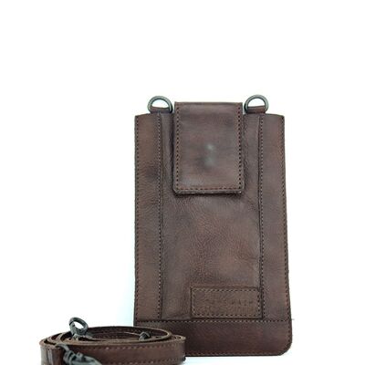 Unisex Stamp mobile phone bag in tan leather - Brown