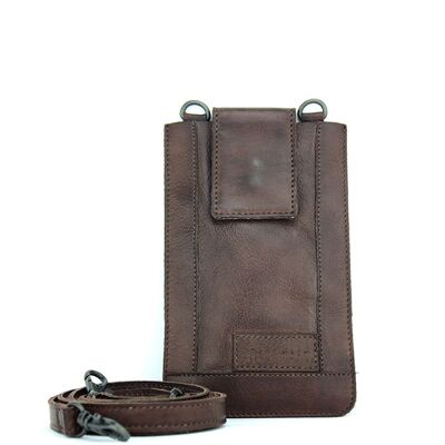 Unisex Stamp mobile phone bag in tan leather - Brown