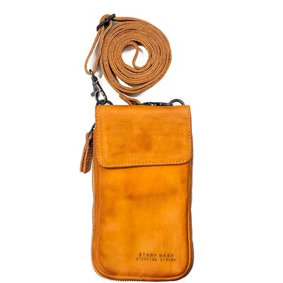 Unisex Stamp mobile phone bag in brown leather - Yellow