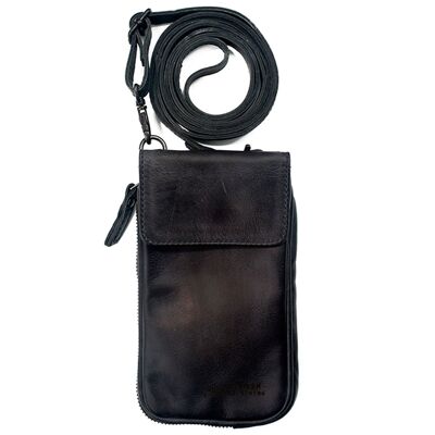 Unisex Stamp mobile phone bag in navy blue leather - Blue