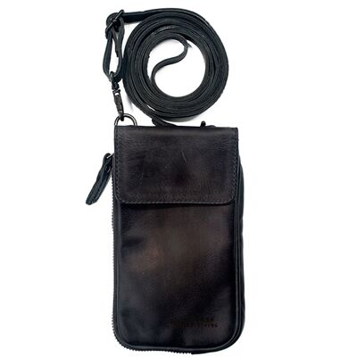 Unisex Stamp mobile phone bag in navy blue leather - Blue