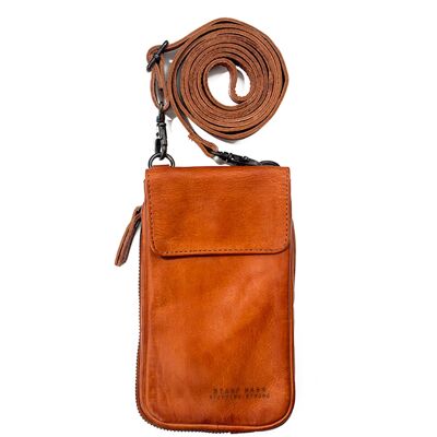 Unisex Stamp Leather Mobile Bag in Tan Leather - Leather