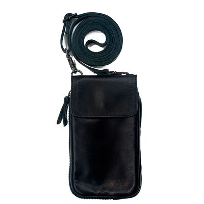 Stamp unisex black leather mobile bag - Black