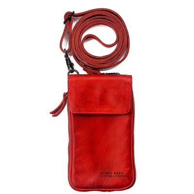 Stamp unisex red leather mobile bag - Red