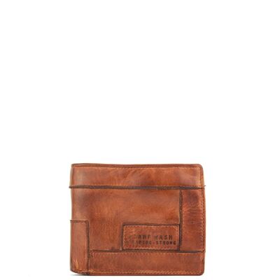 American Stamp men's wallet in leather color - Leather capacity for 7 cards, two sections for bills and interior flap purse