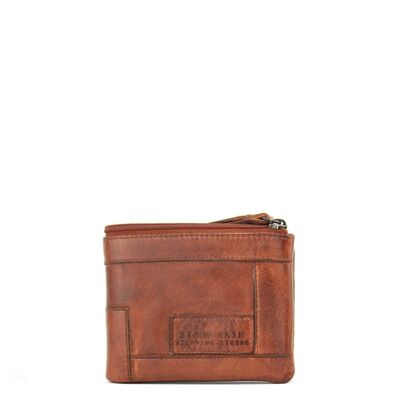 American Stamp men's wallet in leather color - Leather capacity for 7 cards, two sections for bills and interior flap purse