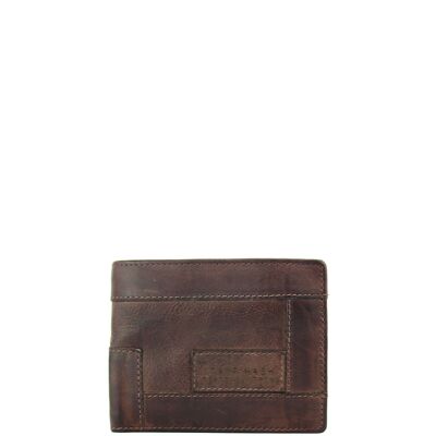 American Stamp men's wallet in brown - Brown leather capacity for 7 cards, two sections for bills and interior flap purse
