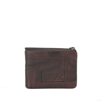 Stamp men's wallet in brown - Brown leather capacity for 7 cards, two sections for bills and interior flap purse