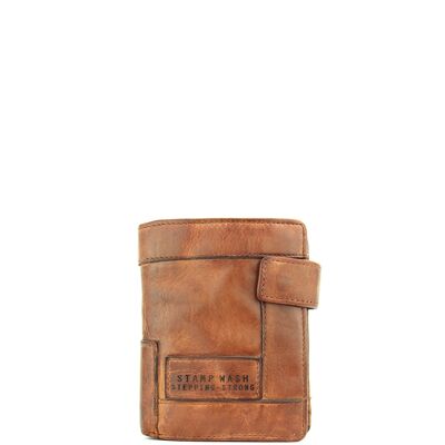 Stamp men's wallet in leather color - Leather capacity for 11 cards, two sections for bills and interior flap purse