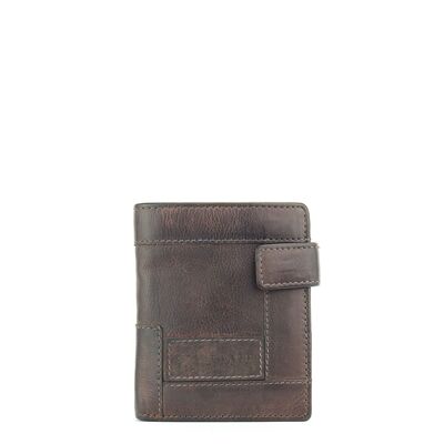 Stamp men's wallet in brown - Brown leather capacity for 11 cards, two sections for bills and interior flap purse