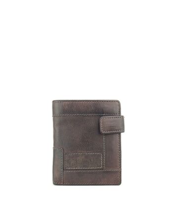 Portefeuille pour homme Stamp en marron - Capacité en cuir marron pour 11 cartes, deux sections pour les billets et porte-monnaie à rabat intérieur 1
