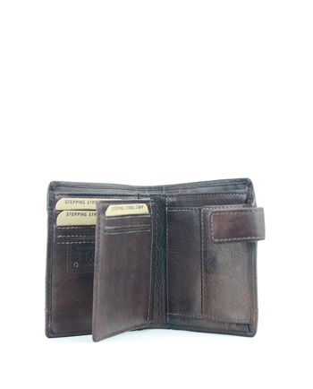 Portefeuille pour homme Stamp en marron - Capacité en cuir marron pour 11 cartes, deux sections pour les billets et porte-monnaie à rabat intérieur 2