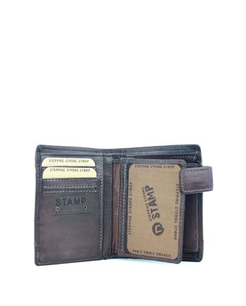 Portefeuille pour homme Stamp en marron - Capacité en cuir marron pour 11 cartes, deux sections pour les billets et porte-monnaie à rabat intérieur 3