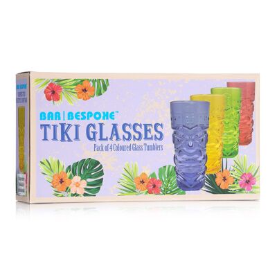 Lot de 4 verres à whisky Tiki colorés sur mesure