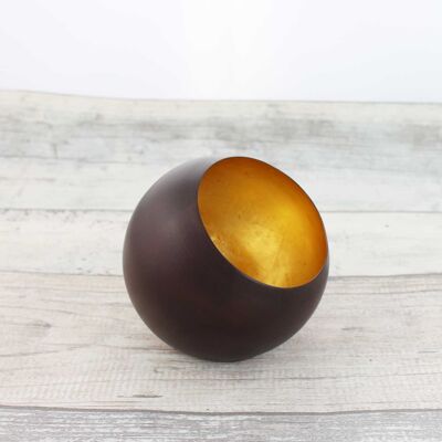 Teelichthalter Kugel, Globe bronze/goldfarben 9cm
