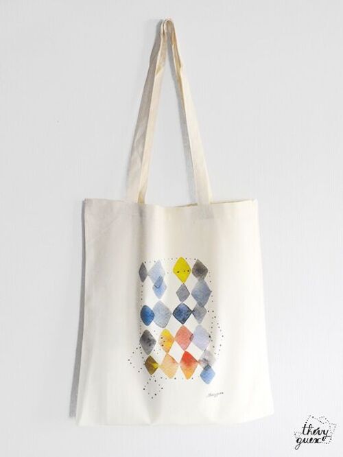 Tote bag sac épaule unisexe géométrique multicolore aquarelle