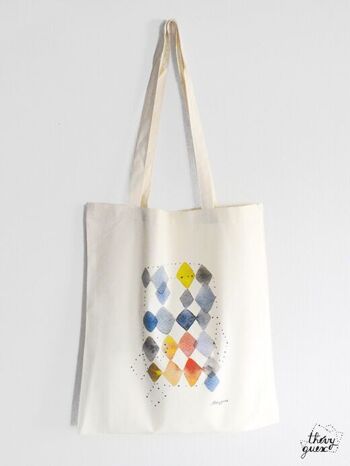 Tote bag sac épaule unisexe géométrique multicolore aquarelle 1