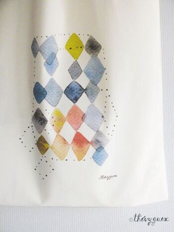 Tote bag sac épaule unisexe géométrique multicolore aquarelle 2
