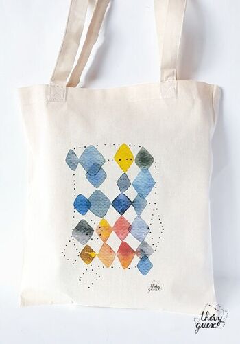 Tote bag sac épaule unisexe géométrique multicolore aquarelle 3