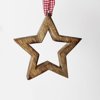 Sternhänger mit Karoband - Weihnachtsdeko