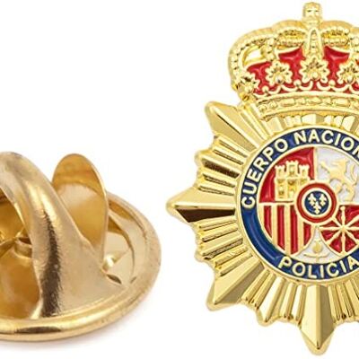 Pin de Solapa 24x20 mm Emblema Policia Nacional Dorado Mate
