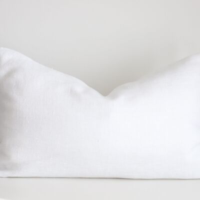 White linen pillow cover with tassels - 30x50cm (12x20 inches)