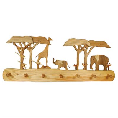 Kindergarderobe aus Holz, Afrika 7 Haken