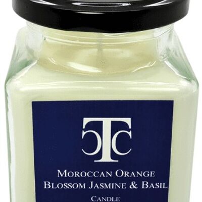 Marokkanische Orangenblüten-Jasmin & Basilikum Duftkerze Glas 40 Stunden
