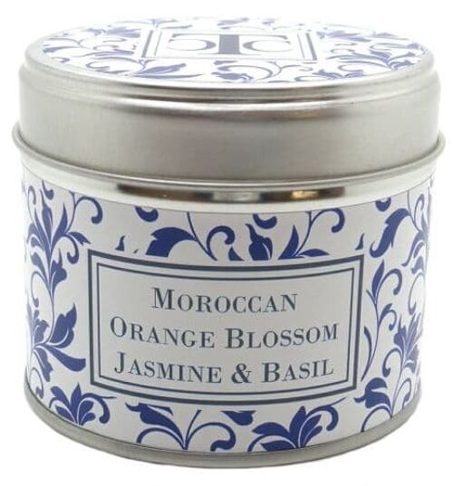 Moroccan Orange Blossom Jasmine &  Basil Scented Candle Tin 35 hour