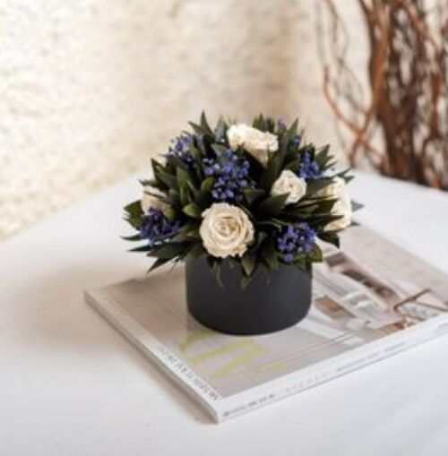 Preserved flowers arrangement - white roses and lila gypsophila