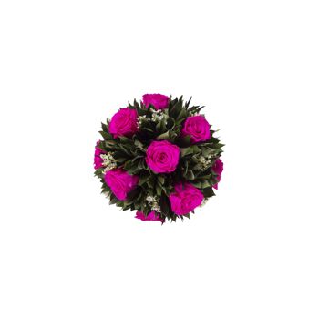 Bouquet de fleurs stabilisées - Feuilles de velours vert et roses Hot Pink 2