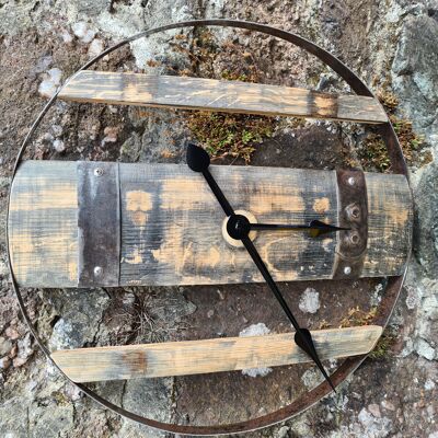 Whisky Barrel hoop and 3 wooden stave clock with metal hoops