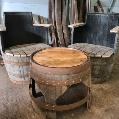 Whisky Barrel Table and Throne Seat Set