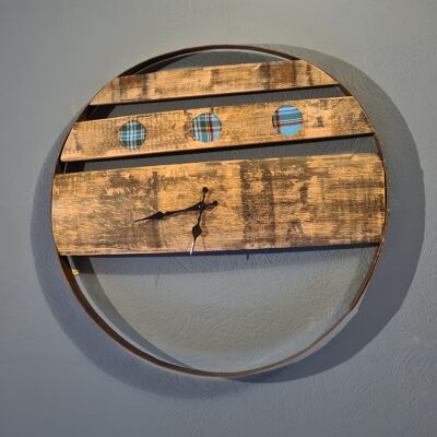 Barrel hoop and 3 stave wall clock with tartan inlays