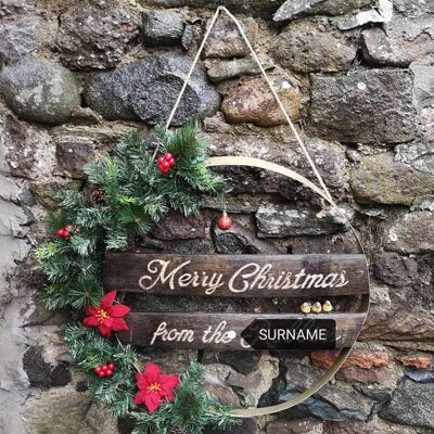 Whisky Barrel Hoop and wooden stave red theme Christmas Wreath