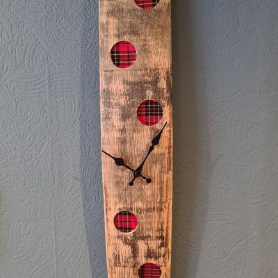 Whisky Barrel Wooden stave wall clock with tartan inlays